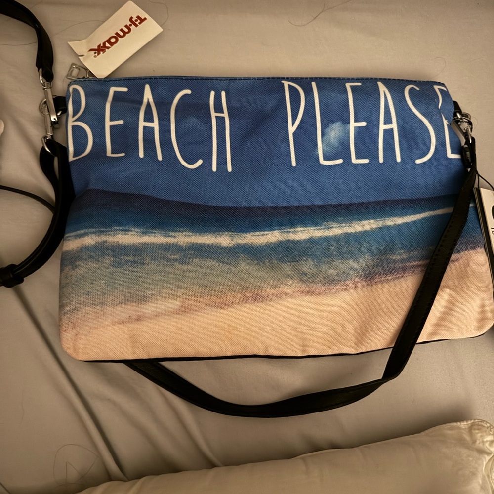 Beach Please Blue and Tan Women's Bag with convertible straps